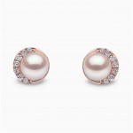 Yoko London - London Trend Freshwater Pearl and Diamond Stud Earrings In Pink Gold